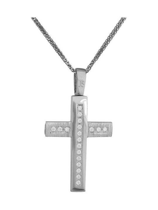 Damen Weißgold Kreuz 14K mit Kette