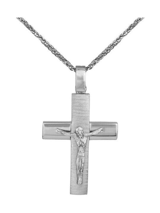 Herren Weißgold Kreuz 14K mit Kette