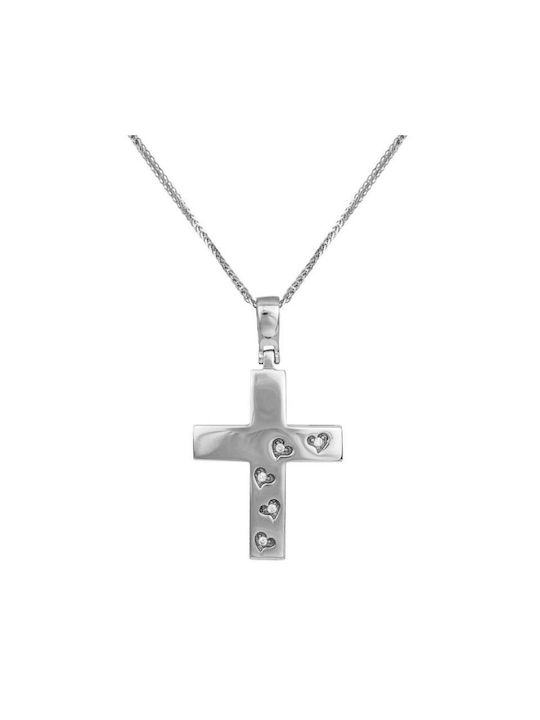 Damen Weißgold Kreuz 14K mit Kette