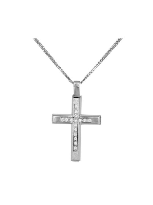 Damen Weißgold Kreuz 14K mit Kette