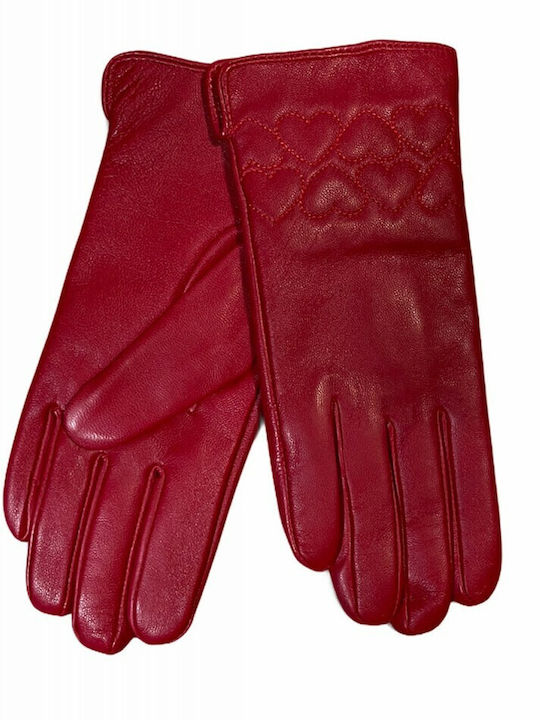 MARKOS LEATHER B-05 Κόκκινα Γυναικεία Δερμάτινα Γάντια