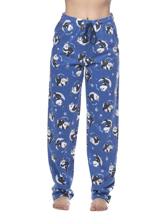 Vienetta Secret Winter Baumwolle Damen Pyjama-Hose Blau Vienetta Vienetta