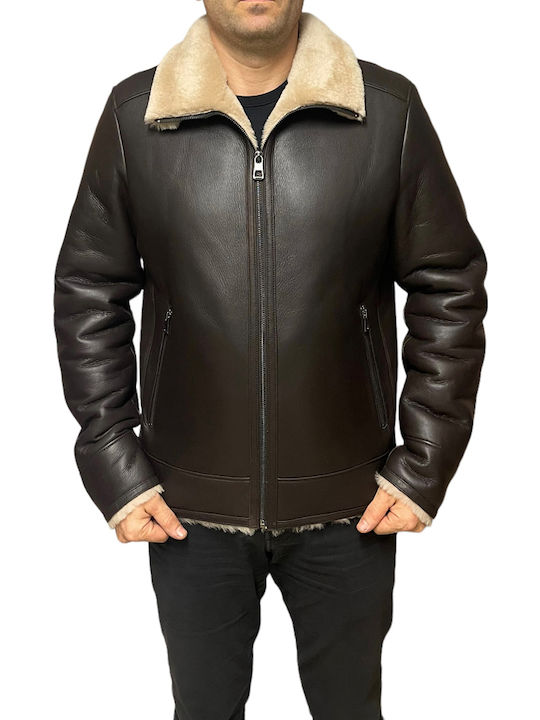 Leather Winter Jacket Brown
