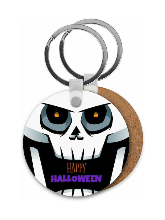 Keychain Halloween Trick Treat Skeleton Wooden