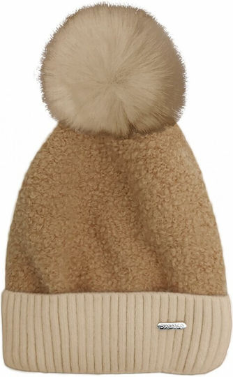 Pom Pom Beanie Frauen Beanie Gestrickt in Beige Farbe