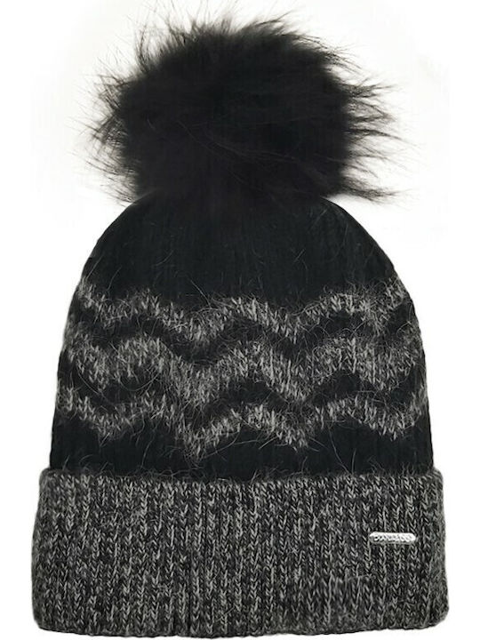 Pom Pom Beanie Γυναικείος Σκούφος Πλεκτός σε Μαύρο χρώμα