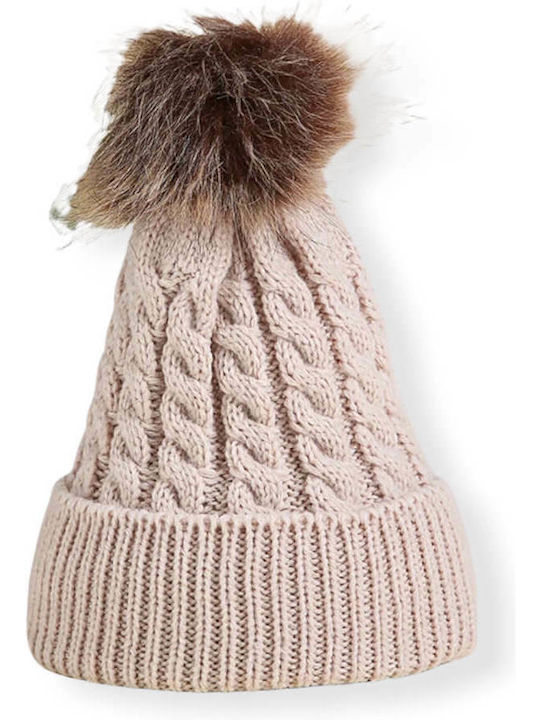 Pom Pom Beanie Männer Beanie mit Strickmuster in Beige Farbe