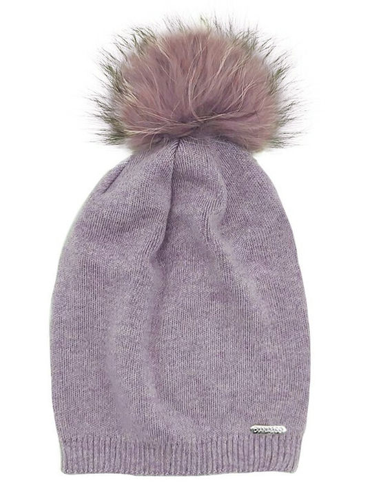 Pom Pom Beanie Γυναικείος Σκούφος Πλεκτός σε Λιλά χρώμα