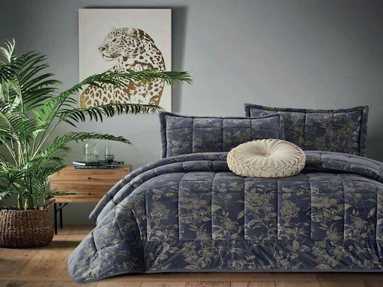 Super King Quilt 220x240cm Gold Elegant Blue
