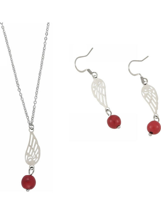 Tatu Moyo Set with Necklace & Earrings from Silver with Stones