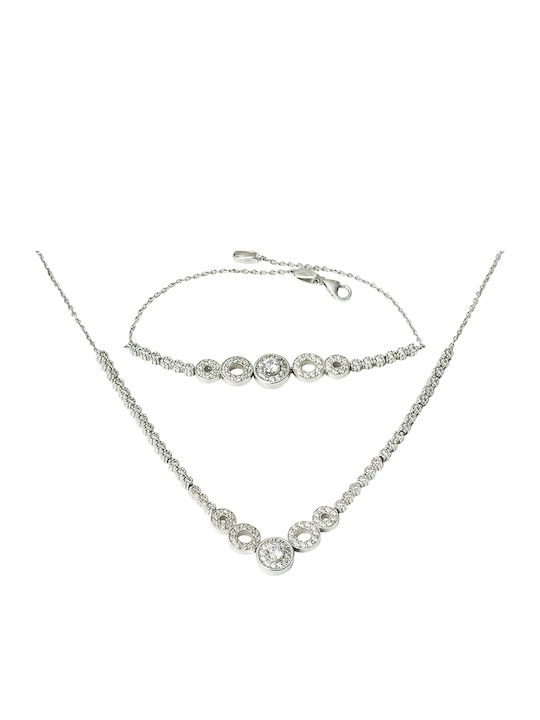 Kosmima Shop White Gold Set Bracelet & Necklace 14K