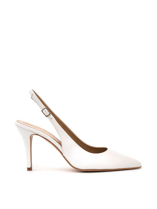 Philippe Lang Leather Pointed Toe White Heels
