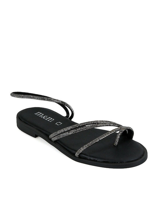Leather Women's Flat Sandals in Black Color