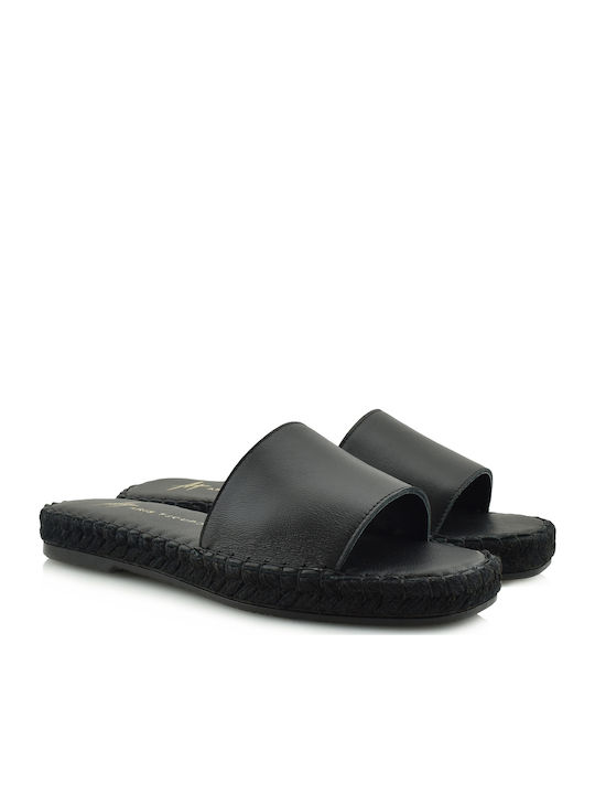 Leder Flache Sandalen für Damen in Schwarz Farbe