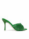 Beaded-me Mules with Thin High Heel in Green Color