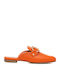 Flat Leather Mules in Orange Color