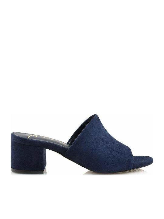 Designer Suede Mules with Chunky Low Heel in Blue Color