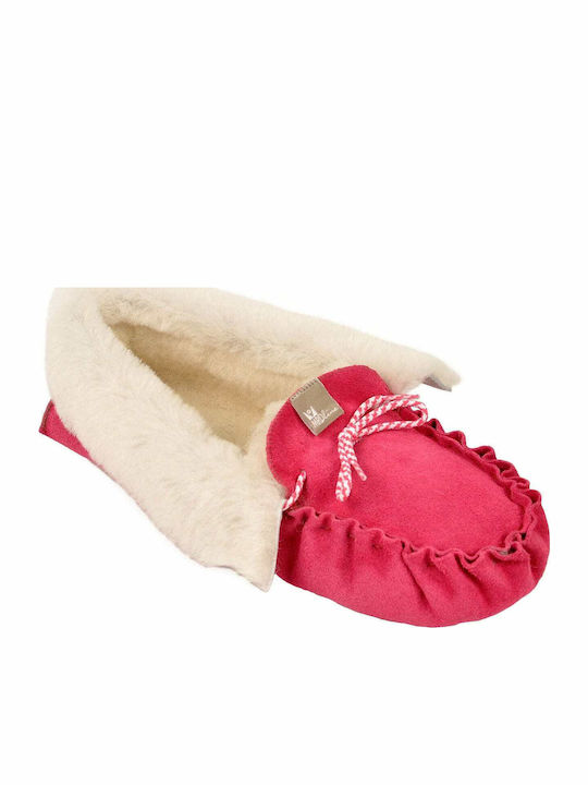MRDline Closed Leather Women's Slippers Fuchsia