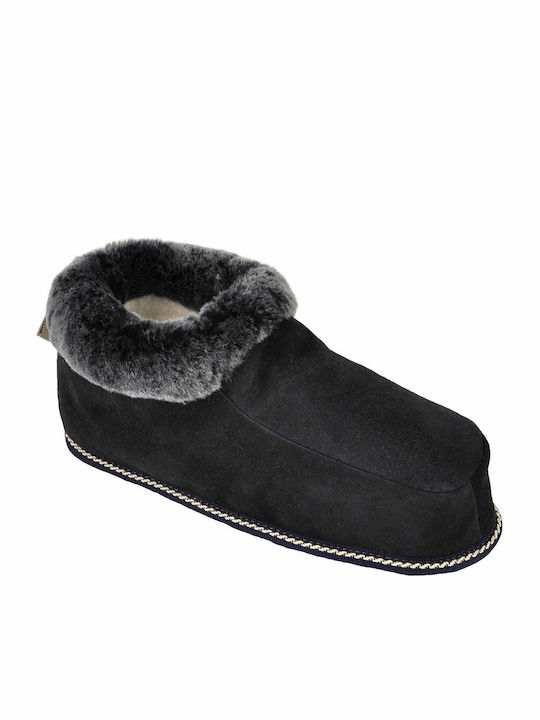 Closed Leather Women's Slippers Navy Blue