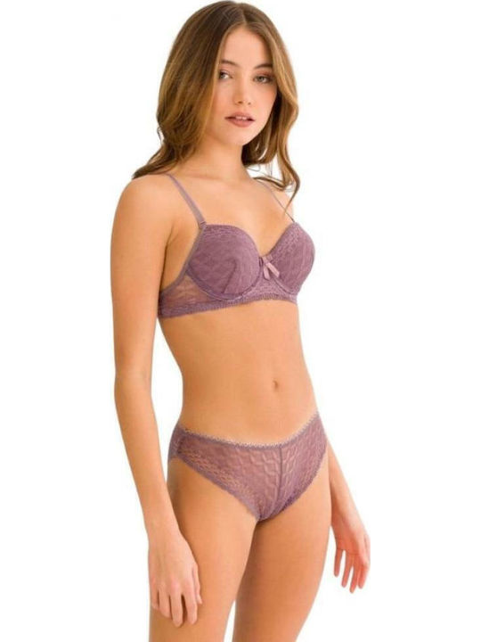 Cansoy Spitzen Unterwäsche-Set für Damen BH mit Brasilien Flieder