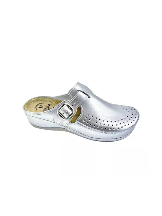 Vesna Leather Anatomic Clogs Silver