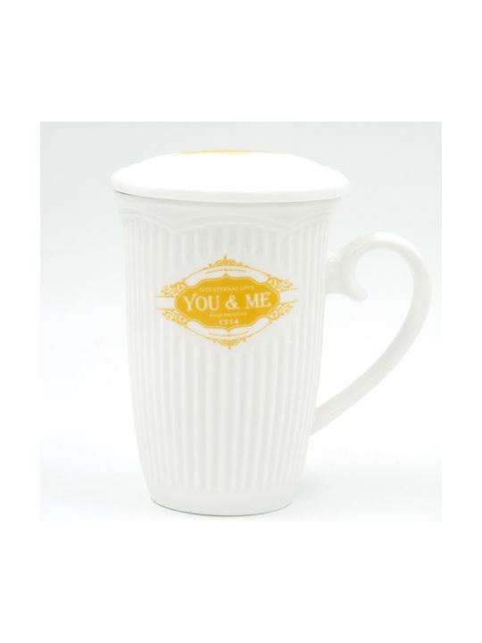 Ceramic Cup with Lid White