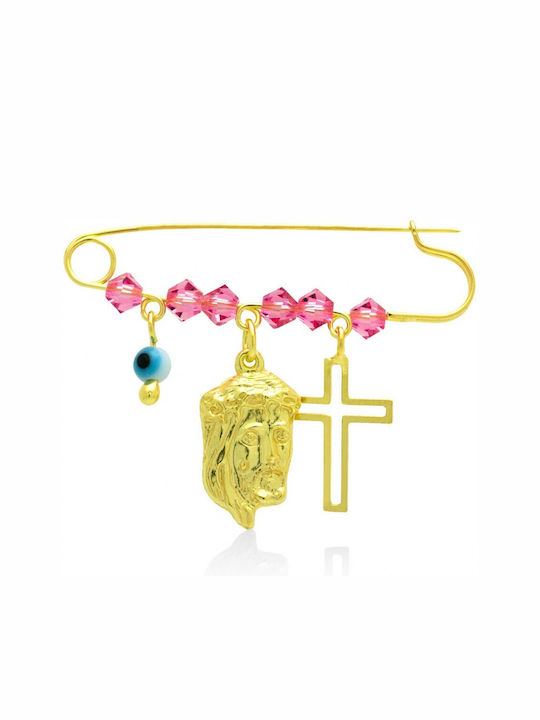 Kids Gold Plated Silver Safety Pin Charm with Cross for Girl