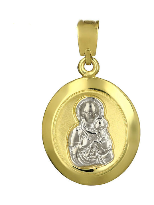 Pendant Kids Talisman Double Sided with Virgin Mary from White Gold 9K P-33215