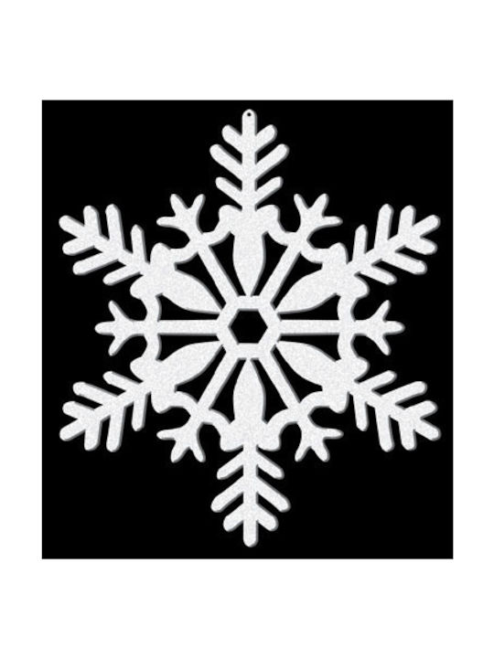 Hanging Snowflake Ornament Plastic White with Glitter Set 4pcs