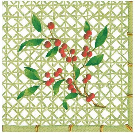 Caspari "holly Set of Christmas Napkins Disposable L12.5xW12.5cm. 20pcs
