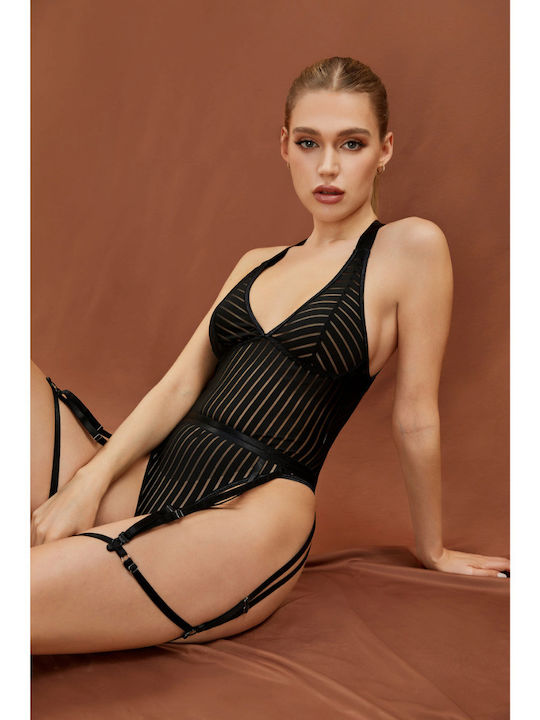 La Lolita Amsterdam Sexy Κορμάκι με Διαφάνεια & Ζαρτιέρες Μαύρο