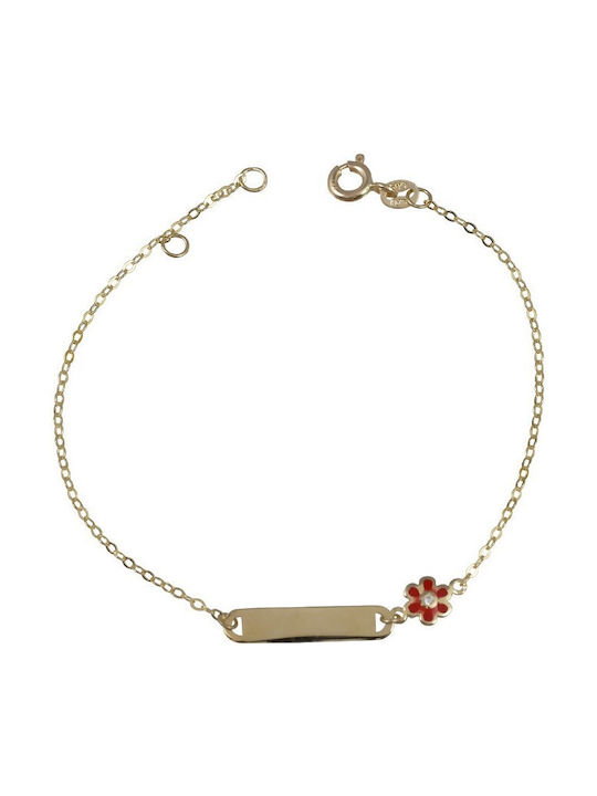 Μπαρλιάκος Kids Gold ID Bracelet 14K with Flower for Girl