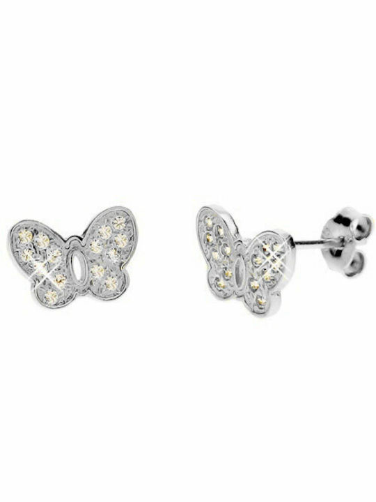 Kids Earrings Studs Butterflies made of White Gold 14K