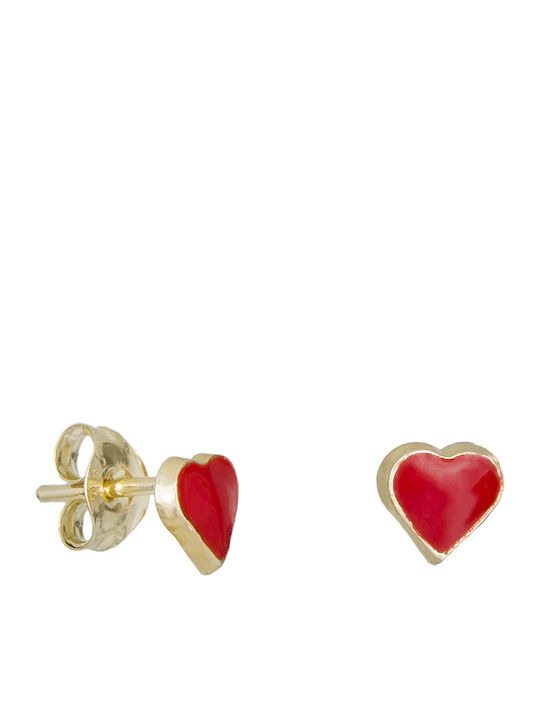 Kids Earrings Studs Hearts made of Gold 9K Κόκκινα