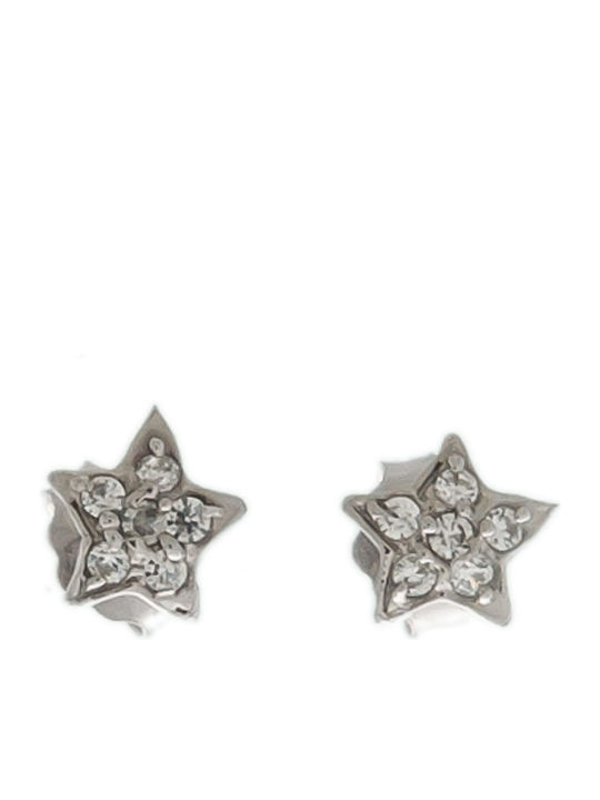 Kids Earrings Studs Stars made of White Gold 14K