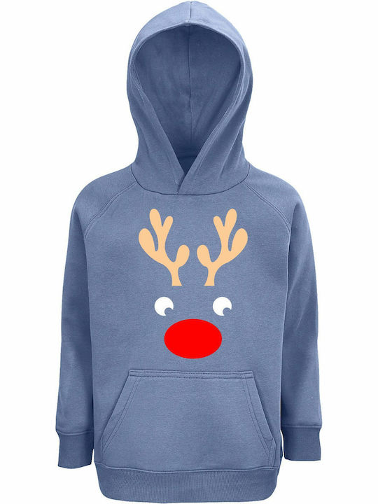 kirikoko Παιδικό Φούτερ με Κουκούλα και Τσέπες Blue Rudolph The Red Nosed Reindeer, Christmas