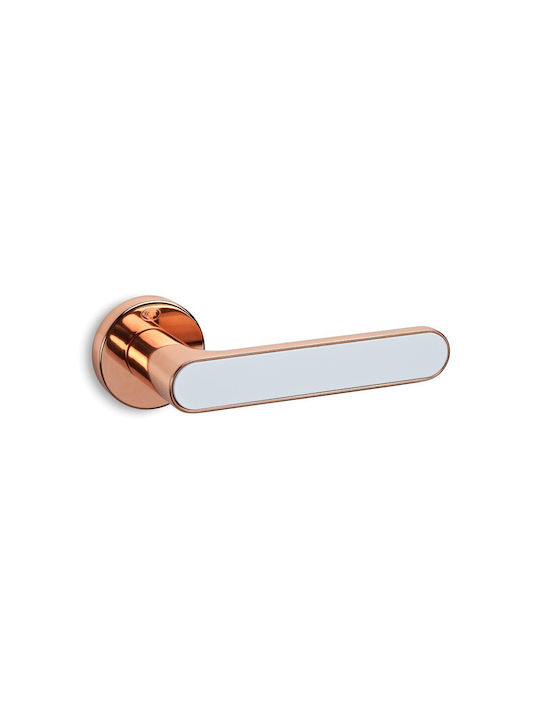 Convex Front Door Matte & Polished Lever with Rosette for Right Placement Copper