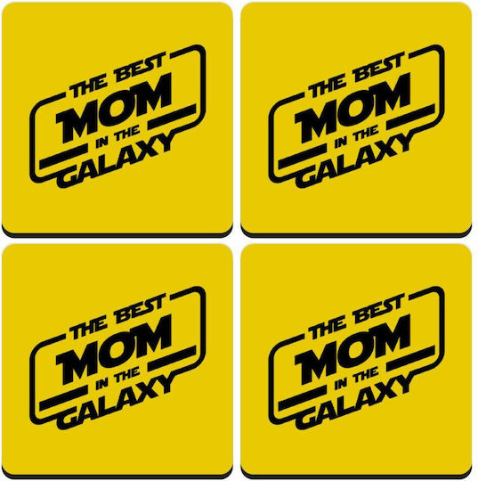 Koupakoupa Wooden Yellow Coasters Best Mom In Galaxy 4pcs