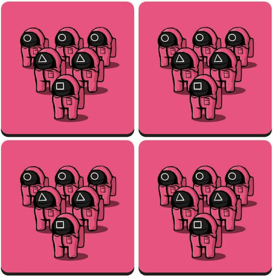 Koupakoupa Squid Game Among Us Untersetzer Hölzernes Rosa 4Stück