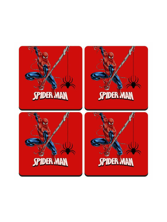 Koupakoupa Wooden Red Coasters Spiderman Fly 4pcs