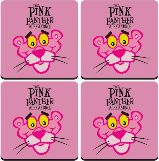 Koupakoupa Panther Σουβέρ Ξύλινο Ροζ 4τμχ
