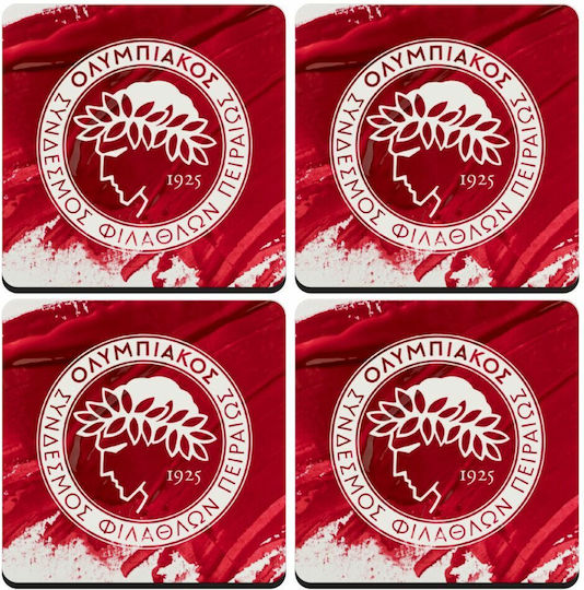 Koupakoupa Wooden Red Coasters Olympiacos F.c 4pcs