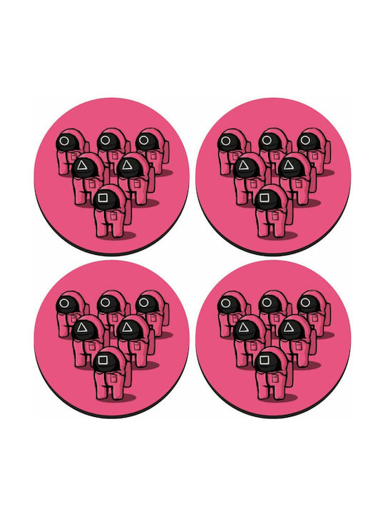 Koupakoupa Round Wooden Pink Coasters Squid Game Among Us 4pcs
