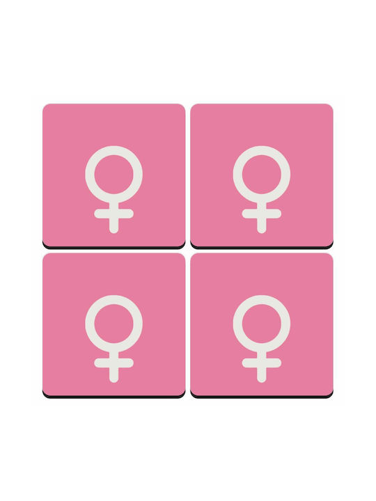 Koupakoupa Wooden Pink Coasters Female 4pcs