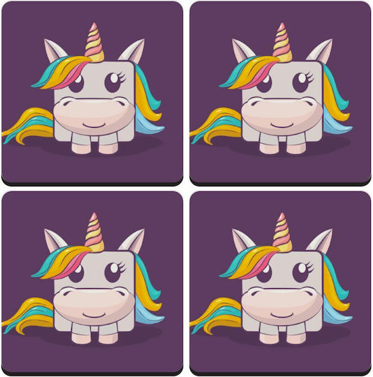 Koupakoupa Unicorns Cube Untersetzer Hölzernes Lila 4Stück