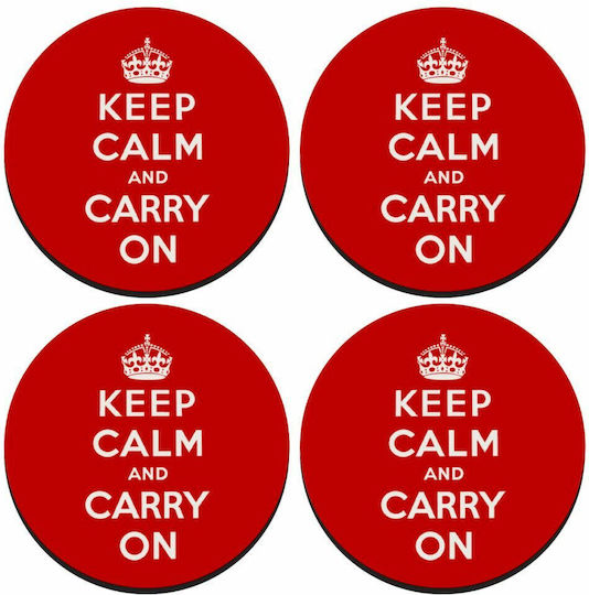 Koupakoupa Keep Calm Carry On Rund Untersetzer Hölzernes Rot 4Stück