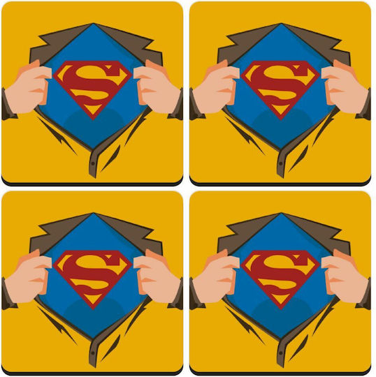 Koupakoupa Superman Hands Σουβέρ Ξύλινο Κίτρινο 4τμχ