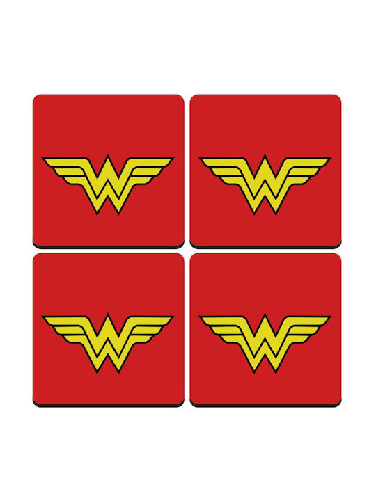 Koupakoupa Wonder Woman Untersetzer Hölzernes Rot 4Stück