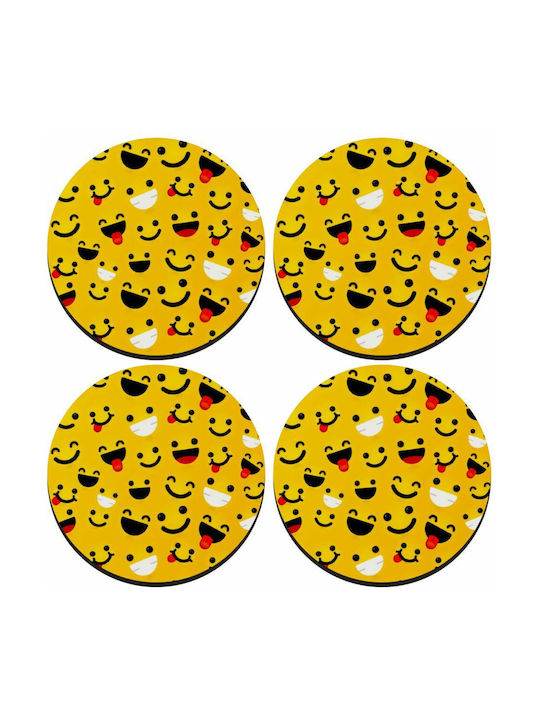Koupakoupa Smilies Rotund Suporturi pentru pahare Lemn Galben 4buc