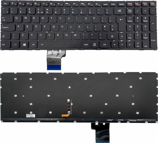 Πληκτρολόγιο Laptop για Lenovo με Backlit και Διάταξη Αγγλικά (UK) σε Μαύρο χρώμα Y70-70